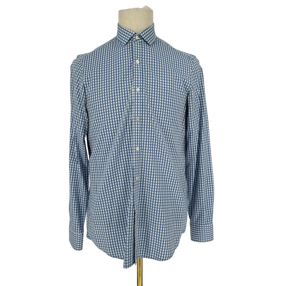 Robert Graham Woven Button Front Long Sleeve Dress Shirt Blue White Check M (39)